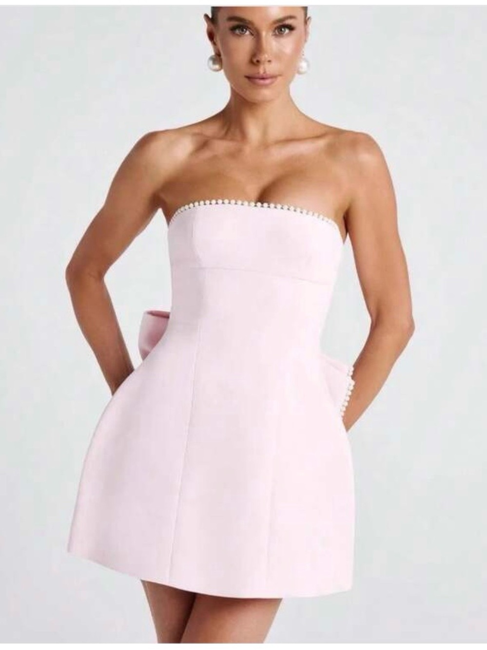 Strapless Pearl-Trim Mini Dress - Blush Pink